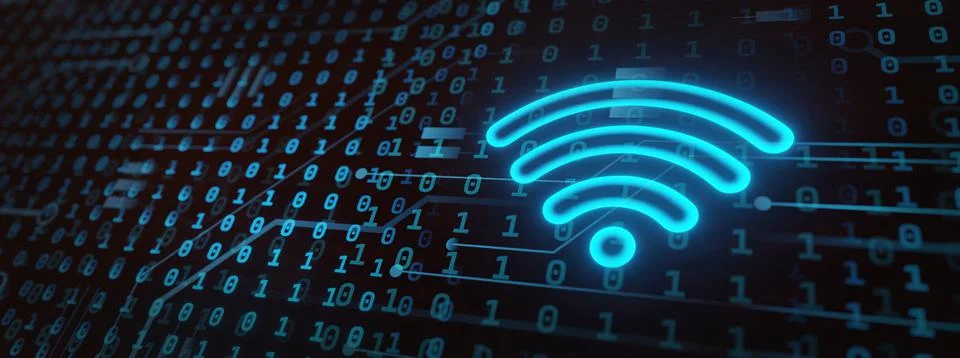WiFi Internet binary data code computing or transmission process,Internet dat Stock Illustration
