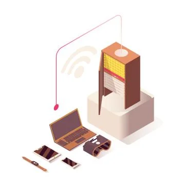 Wifi Internet vector isometric illustration. Online hosting, server, computer Stockillustratie