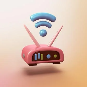 Wifi internet wireless rooter - stylized 3d CGI icon object Stock Illustration