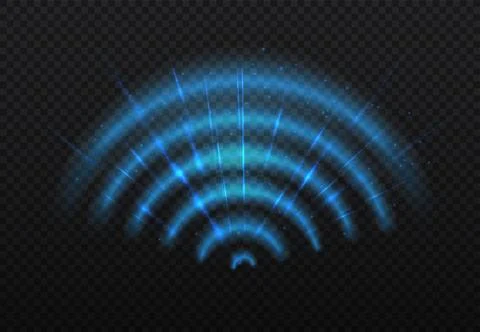 Wifi light effect. Blue wi fi symbol. Wireless connection and interaction Stock Illustration