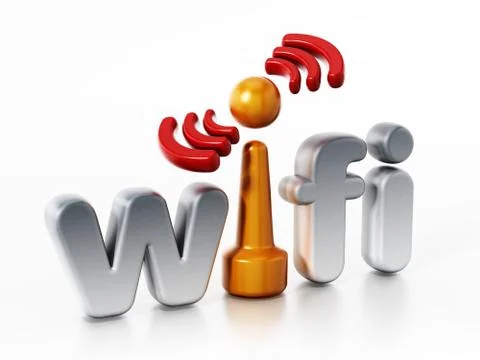 Wifi logo and wireless connection symbol. 3D illustration Stock Illustration