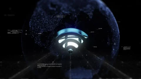 Wifi Logo on Technologic Earth surrounded by a Network of Graphics Effects V Stock Footage 342801040
