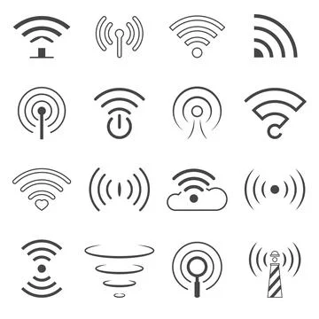 WiFi Logo Vector Elements. Wireless technology concept signs in line style Stock Illustration