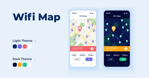 Wifi map cartoon smartphone interface vector templates set 스톡 일러스트