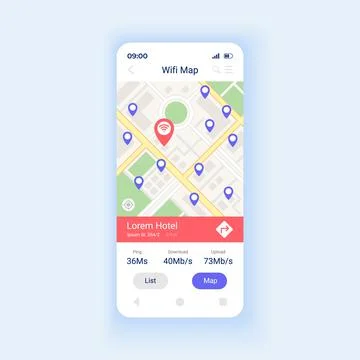 Wifi map smartphone interface vector template 스톡 일러스트