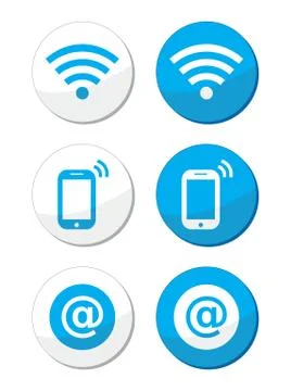 Wifi network, internet zone blue labels set - vector Stock Illustration