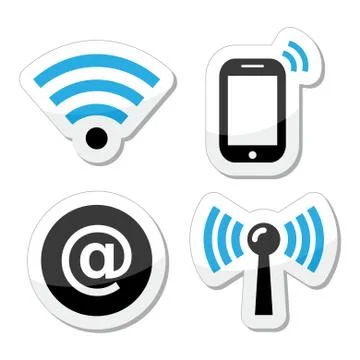 Wifi network, internet zone labels set Stock Illustration