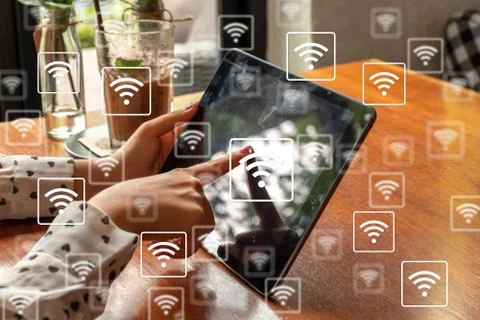 WiFi network on tablet background. Stock Photos