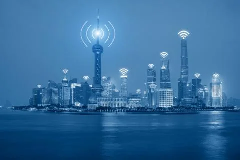 Wifi network technology concept - Wifi network connection in Shanghai center  Stock Photos