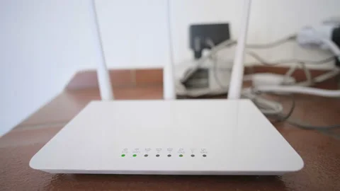 Wifi router device for home internet connection,energy power consumption Stock Footage 169669738