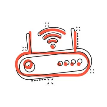 Wifi router icon in comic style. Broadband cartoon vector illustration on whi Stock Illustration