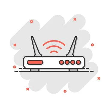 Wifi router icon in comic style. Broadband cartoon vector illustration on whi Stock Illustration