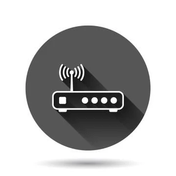 Wifi router icon in flat style. Broadband vector illustration on black round  Stock Illustration