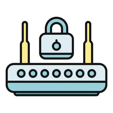 Wifi router with padlock providing network security Illustrazione stock