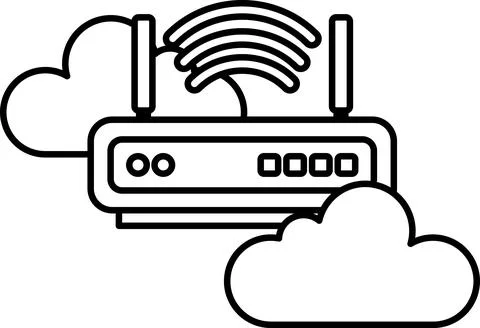 Wifi router is shown with a cloud in the background Illustrazione stock