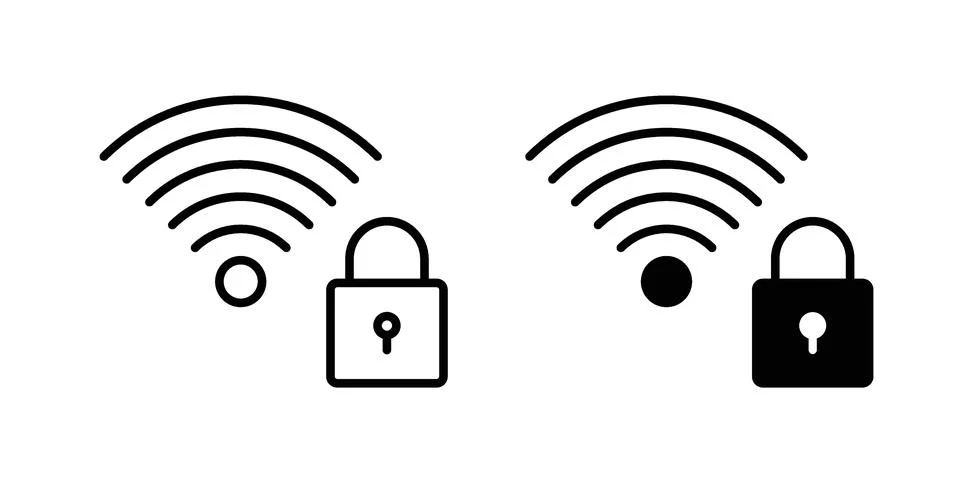 Wifi security icon black vector isolated on white Stock Illustration
