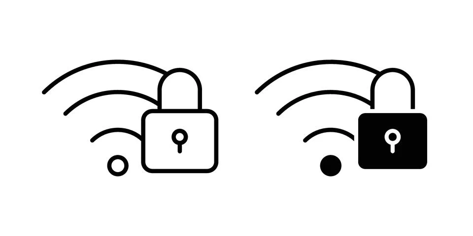 Wifi security icon linear versions pack on white background Illustrazione stock