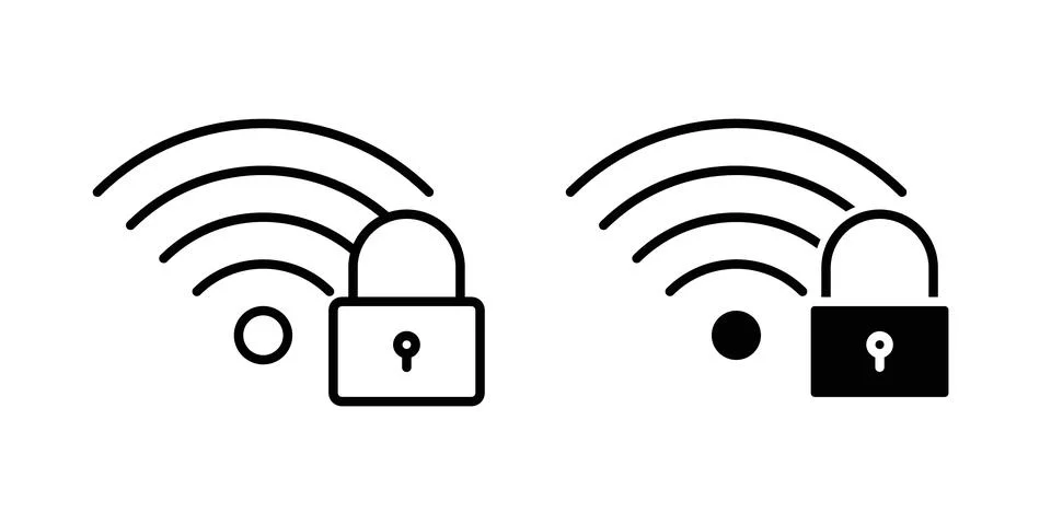 Wifi security icon solid, line, and editable vector set. Illustrazione stock