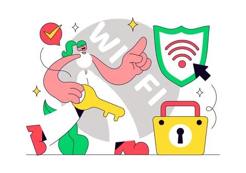 WiFi Security Vector Illustration Featuring Secure Wireless Network, Padloc.. Stock Illustration