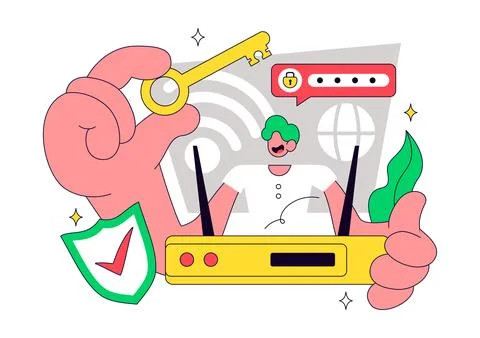 WiFi Security Vector Illustration Featuring Secure Wireless Network, Padloc.. Stock Illustration