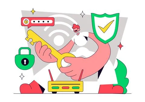 WiFi Security Vector Illustration Featuring Secure Wireless Network, Padloc.. Stock Illustration