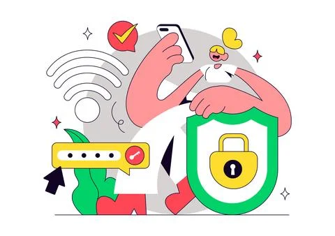 WiFi Security Vector Illustration Featuring Secure Wireless Network, Padloc.. Stock Illustration