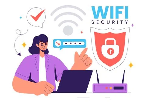 WiFi Security Vector Illustration with Wireless Technology Devices for Inte.. Stock Illustration