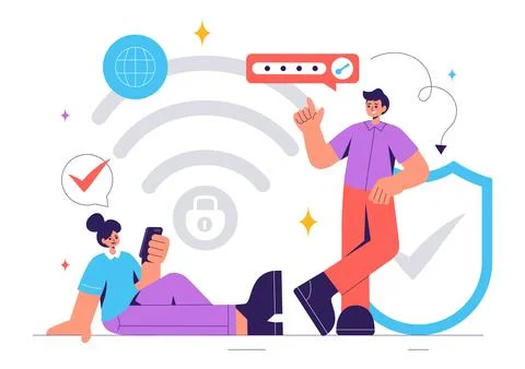 WiFi Security Vector Illustration with Wireless Technology Devices for Inte.. Stock Illustration