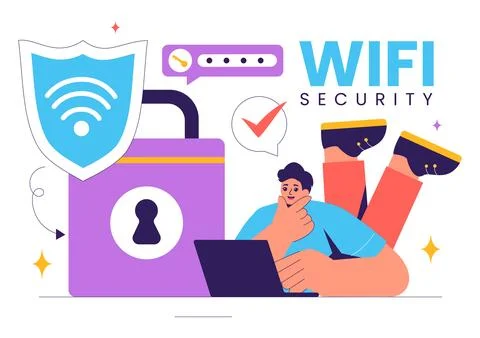 WiFi Security Vector Illustration with Wireless Technology Devices for Inte.. Stock Illustration