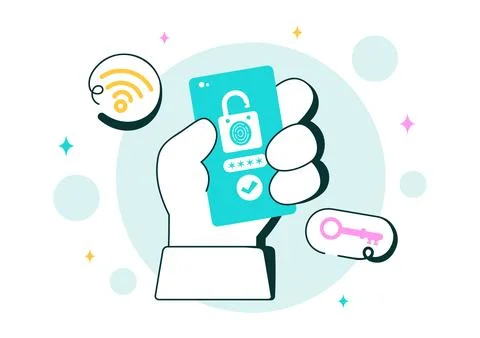 WiFi Security Vector Illustration with Wireless Technology Devices for Inte.. Stock Illustration
