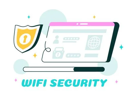 WiFi Security Vector Illustration with Wireless Technology Devices for Inte.. Stock Illustration