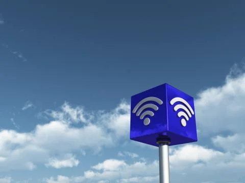 Wifi symbol on cube undercloudy sky - 3d rendering イラスト素材