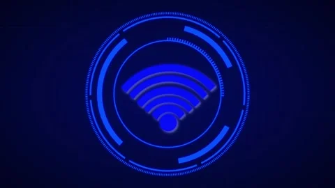 Wifi wireless network animation loops blue internet icons inside circles. W.. Stock Footage 341129522