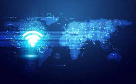 Wifi wireless symbol abstract data transfer big data futuristic technology ba Illustration