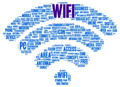 Wifi word cloud shape Stock Illustration
