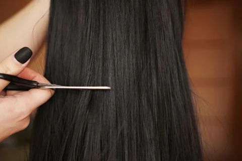 Wig and scissors - black wig - hairstyle background Stock Photos