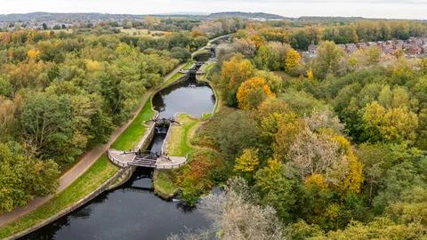 Wigan Lock Flight panorama Stock Photos