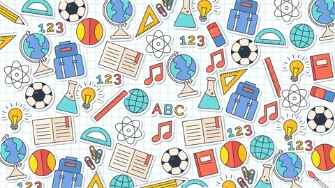 Wiggle School pattern. Education supplies on white background Stock Footage 113855260
