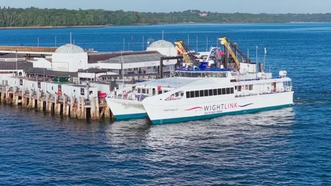 Wightlink FastCat moored at Ryde Pier on the Isle of Wight Stock-Footage 336175158