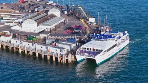 Wightlink FastCat moored at Ryde Pier on the Isle of Wight Stock Footage 336175197