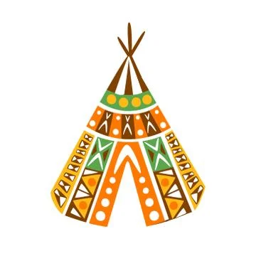 Wigwam Hut With Decorative Pattern Textile, Native Indian Culture Inspired Boho Illustrazione stock