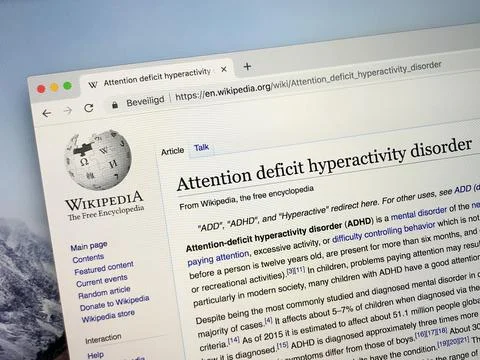 Wikipedia page about Attention-deficit hyperactivity disorder (ADHD) Stock Photos