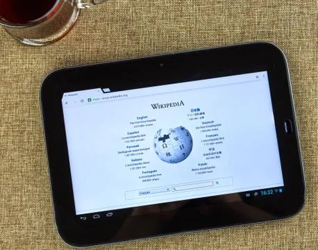 Wikipedia on a tablet's screen. Stock Photos
