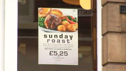 Wilberforce pub menu on Trinity House Lane in city center of Hull, UK Stock Footage 101981547