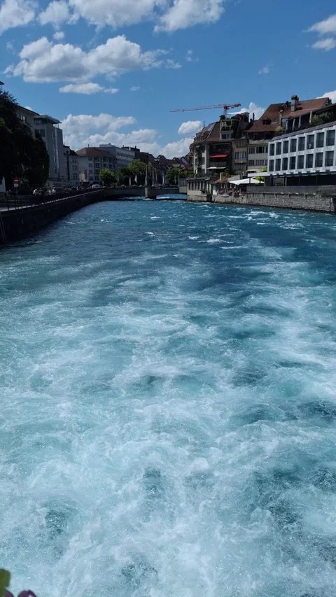 Wild Aare river in Thun Stock Footage 340035539