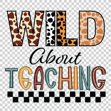 Wild About Teaching Leopard Print Text Display Checkered Stock Illustration