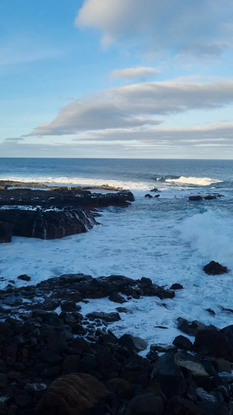 The wild and dramatic coastline of Tenerife, with Charco del Viento as the focal Stock Footage 307631705