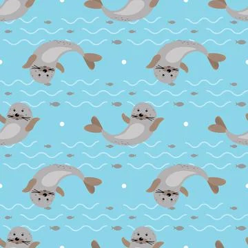 Wild animal print. seamless pattern with Happy Cute seal animal Stock Illustration
