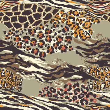 Wild animal skins patchwork wallpaper Stock Illustration
