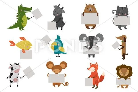 Wild animal zoo with clean plate vector icons set Stock Illustration